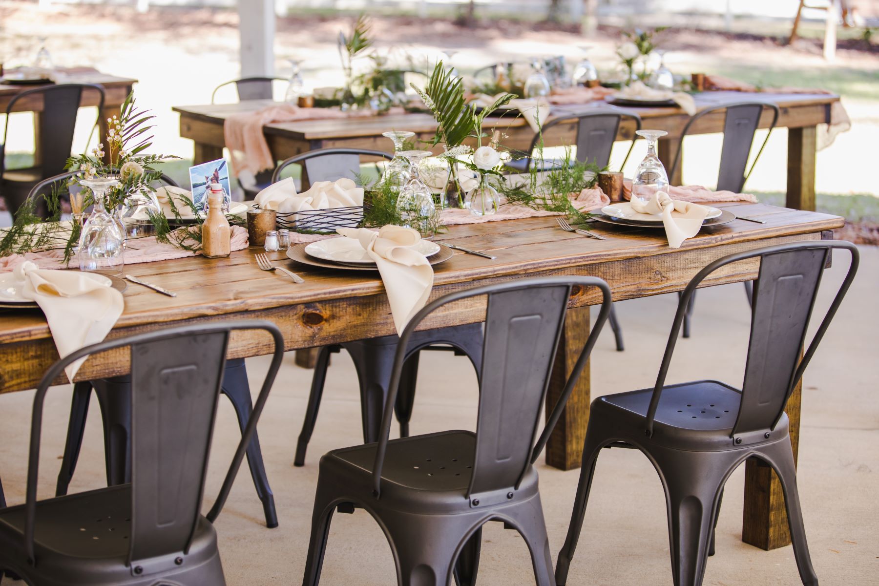Set, empty table outdoors for a wedding